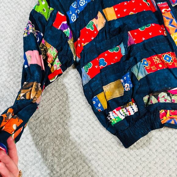 Nativewear Designs Patchwork Quilted Navy Colorful Bomber Jacket L - Picture 3 of 9
